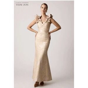 NWTRickie Freeman / Teri Jon, butterfly Pattern Metallic jacquard evening gown